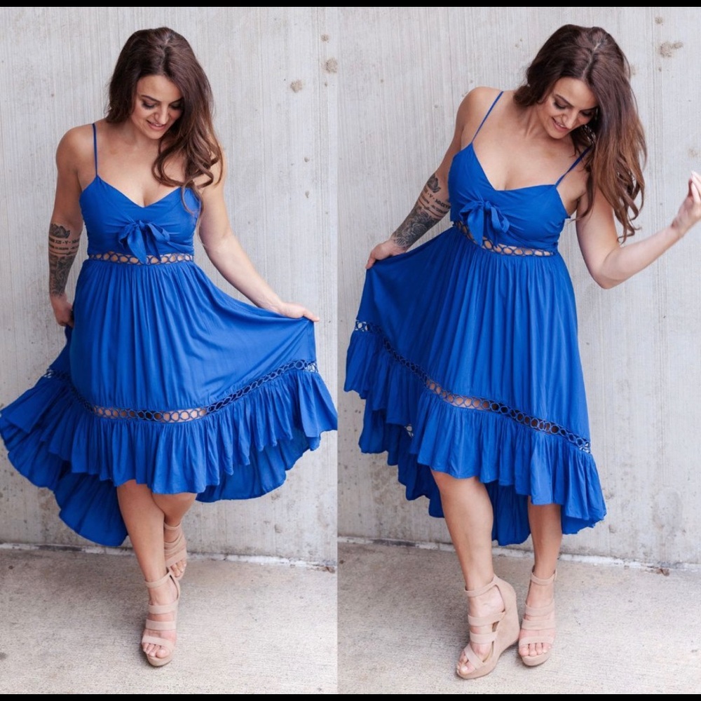 Rebellia Lemme See You Cha Cha Hi Low Dress-Royal Blue- Large